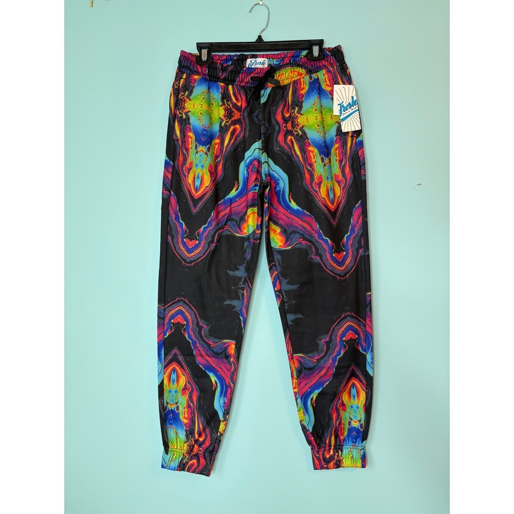 Fresh Prints Bel-Air Tie Dye Neon Multicolor Streetwear Joggers Mens Large New